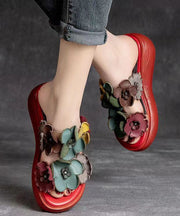 Handmade Orange Floral Platform Cowhide Leather Slide Sandals