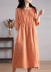 Handmade Orange O-Neck Patchwork Maxi Dress Summer