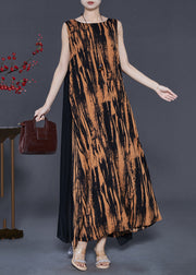 Handmade Orange Oversized Patchwork Chiffon Long Dress Sleeveless