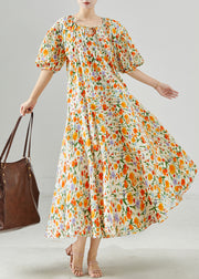 Handmade Orange Oversized Print Cotton Maxi Dress Summer