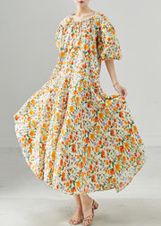 Handmade Orange Oversized Print Cotton Maxi Dress Summer