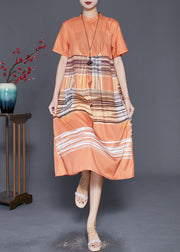 Handmade Orange Print Patchwork Hollow Out Long Dress Summer