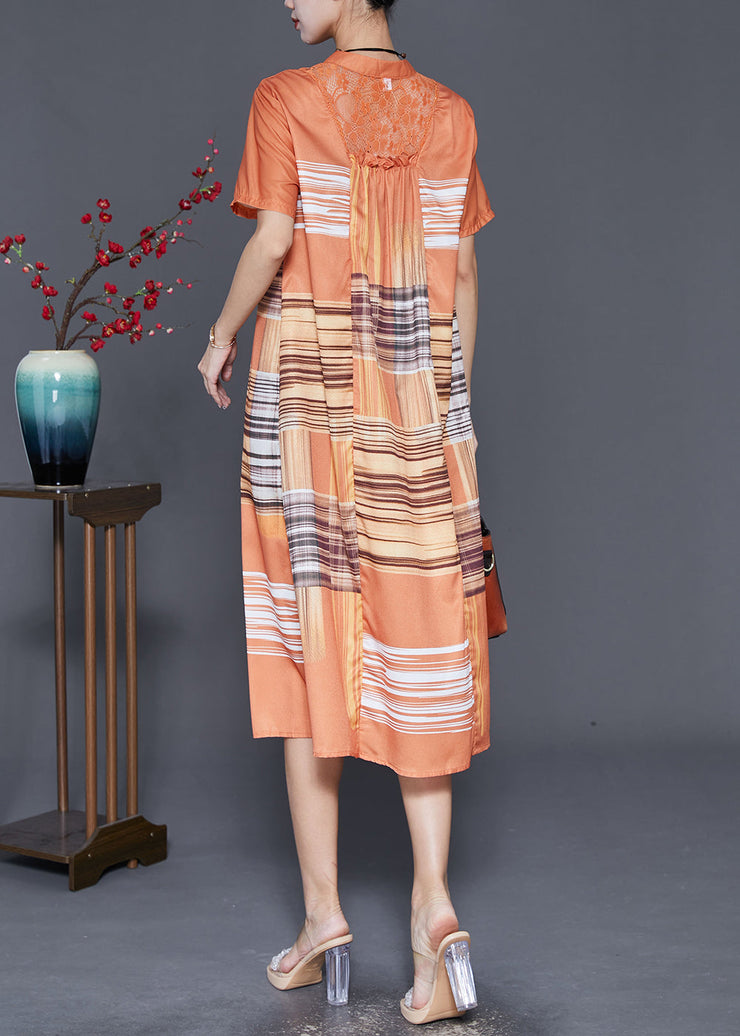 Handmade Orange Print Patchwork Hollow Out Long Dress Summer