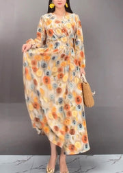 Handmade Orange Print Tunic Long Dresses Spring