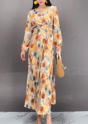 Handmade Orange Print Tunic Long Dresses Spring