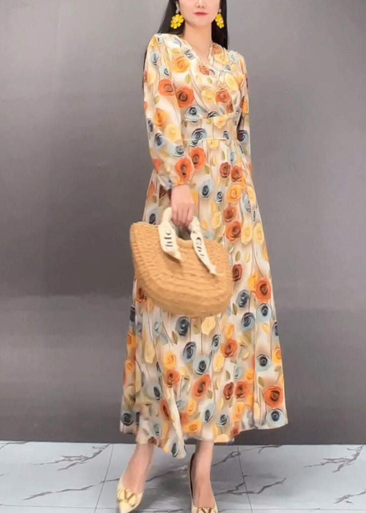 Handmade Orange Print Tunic Long Dresses Spring