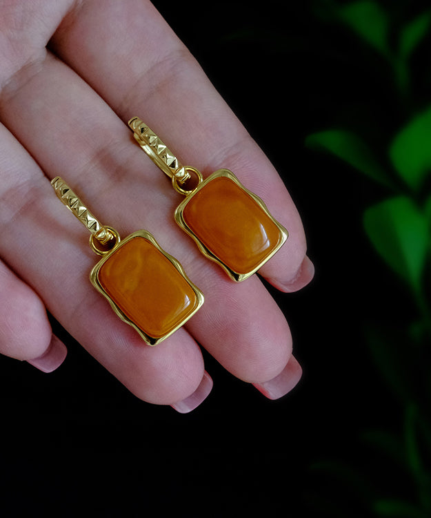 Handmade Orange Sterling Silver Overgild Beeswax Square Hoop Earrings