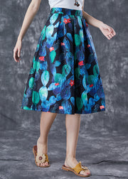 Handmade Peacock Blue High Waist Print Skirt Summer