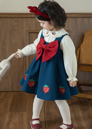 Handmade Peacock Blue Patchwork Bow Patch Girls Maxi Dresses Sleeveles