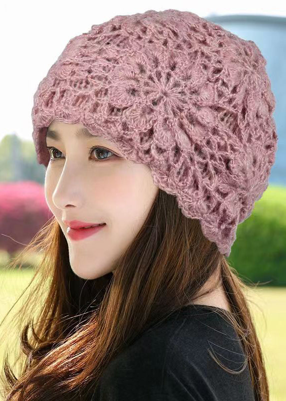 Handmade Pink Crochet Flower Warm Knit Bonnie Hat