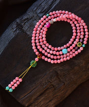 Handmade Pink Jade Agate Beading Tassel Pendant Necklace