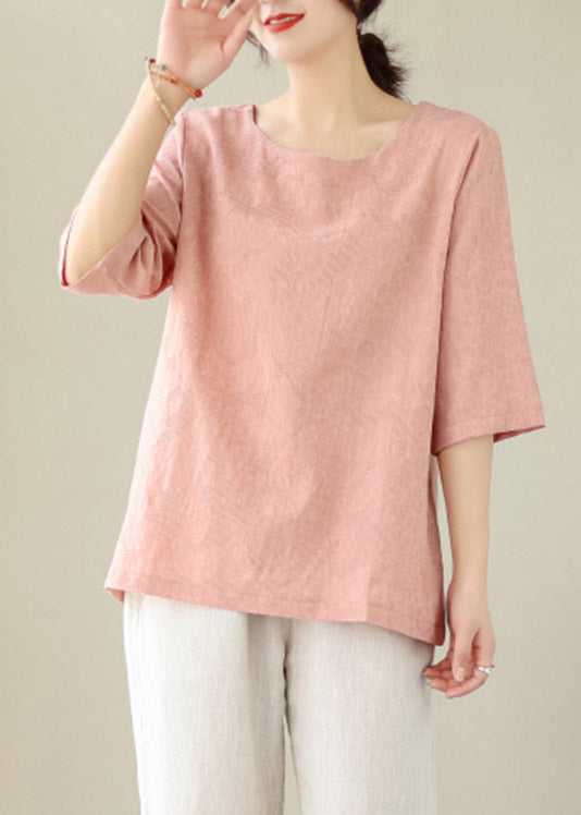 Handmade Pink O-Neck Cozy Top Summer