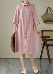 Handmade Pink Peter Pan Collar Patchwork Linen Dresses Summer