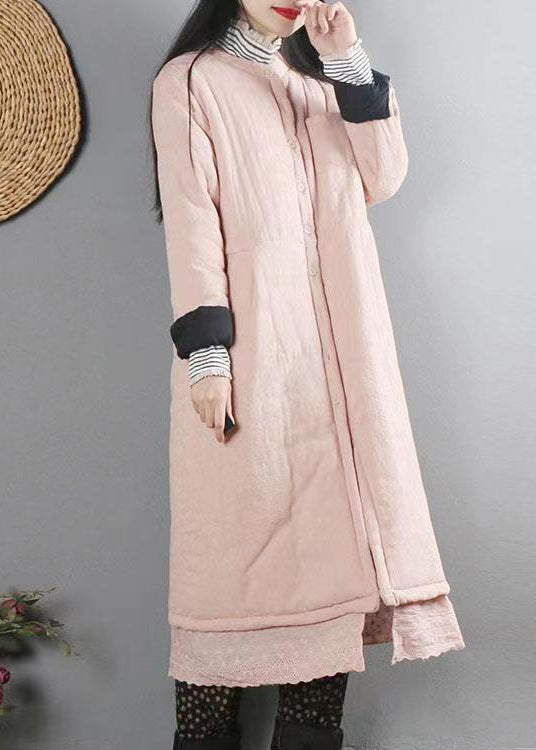 Handmade Pink Pockets Patchwork Fine Cotton Filled Coats Winter