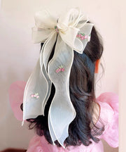 Handmade Pink Tulle Embroidery Bow Ribbon Girls Hairpin