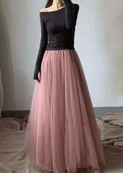 Handmade Pink Wrinkled High Waist Tulle Skirts Spring