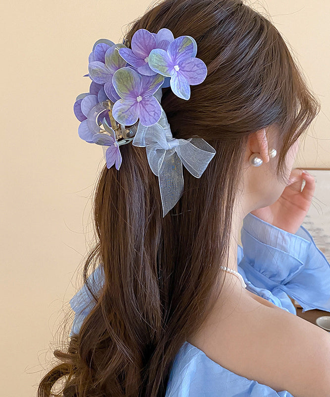 Handmade Purple Acrylic Cloth Floral Lace Bow Hairpin