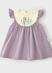 Handmade Purple Embroideried Patchwork Cotton Baby Girls Dresses Summer