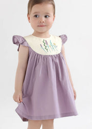 Handmade Purple Embroideried Patchwork Cotton Baby Girls Dresses Summer