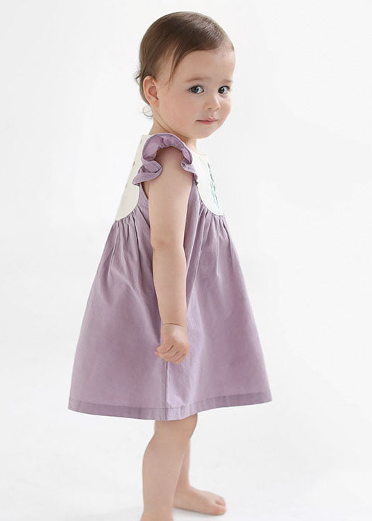 Handmade Purple Embroideried Patchwork Cotton Baby Girls Dresses Summer