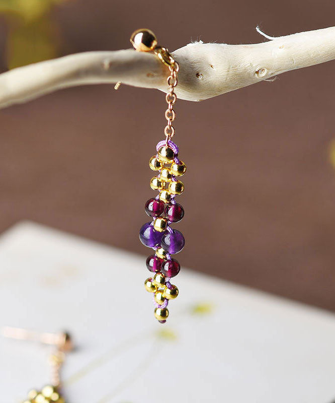 Handmade Purple Grape Crystal 14K Gold Drop Earrings