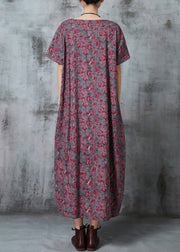 Handmade Purple Oversized Print Linen Dresses Summer