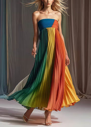 Handmade Rainbow Bustier Top Chiffon Strapless Pleated Dresses Summer