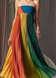 Handmade Rainbow Bustier Top Chiffon Strapless Pleated Dresses Summer