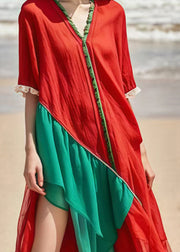 Handmade Red Asymmetrical Patchwork Tulle Vacation Dress Summer