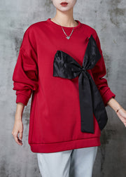 Handmade Red Bow Oversized Cotton Sweatshirts Top Spring