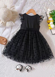 Handmade Red Dot Bow Tulle Patchwork Kids Holiday Dress Sleeveless