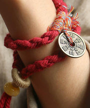 Handmade Red Handmade Weaving Copper Coins Yarn Tassel Charm Bracelet