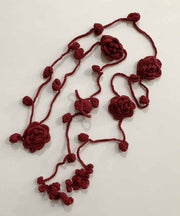 Handmade Red Knit Cotton Rose Leaves Tassel Scarf Necklace