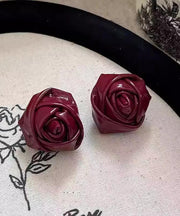 Handmade Red PU Rose Stud Earrings