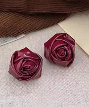 Handmade Red PU Rose Stud Earrings