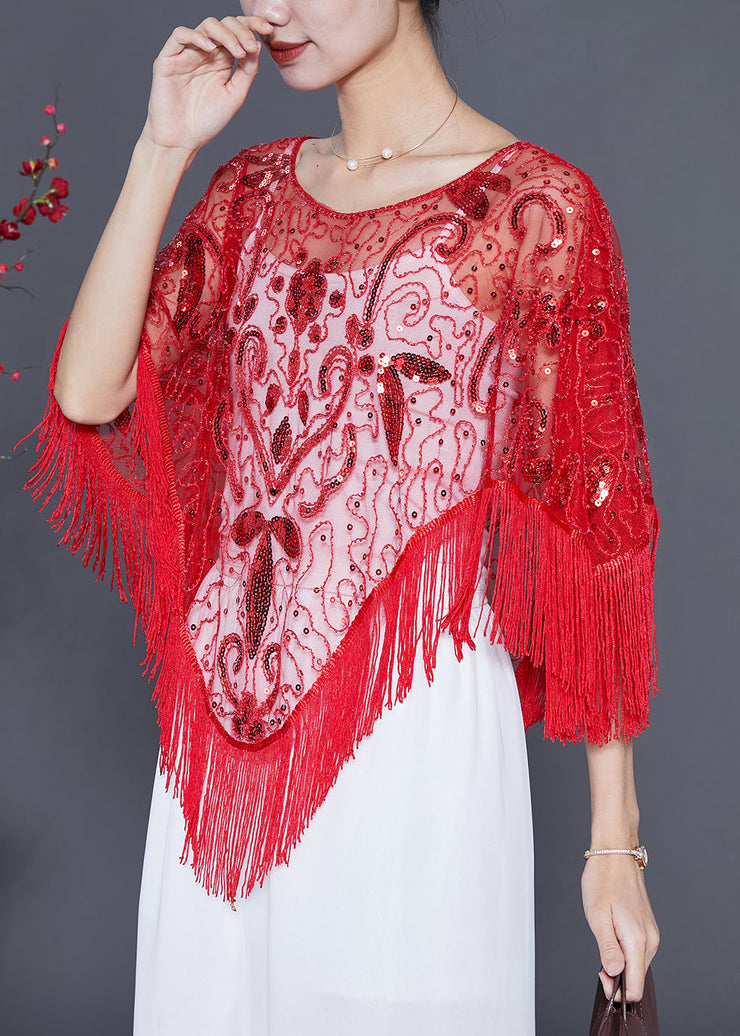 Handmade Red Sequins Tassel Tulle Tops Summer