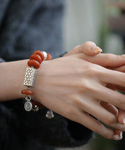 Handmade Red Sterling Silver Beeswax Tassel Charm Bracelet