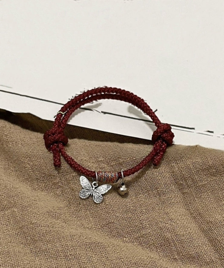 Handmade Red Sterling Silver Butterfly Small Bell Charm Bracelet