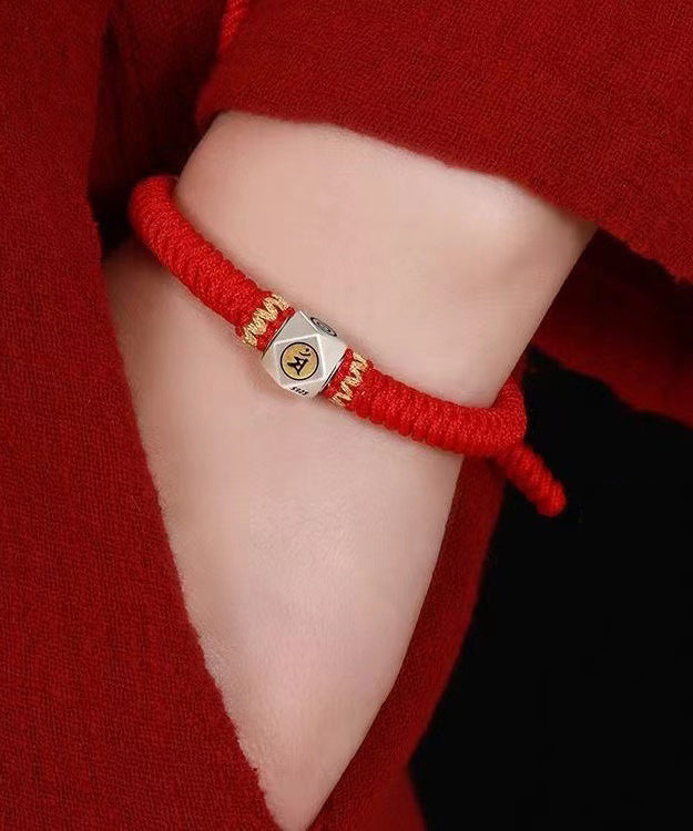 Handmade Red Sterling Silver Hand Woven The Twelve Chinese Zodiac Signs Tassel Charm Bracelet