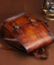 Handmade Retro Brown Large Capacity Calf Leather Backpack Bag