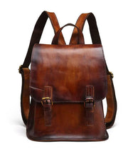 Handmade Retro Brown Large Capacity Calf Leather Backpack Bag