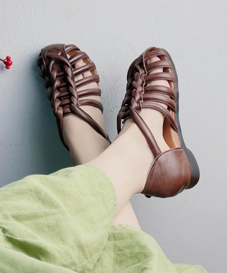 Handmade Retro Comfy Coffee Hollow Out Walking Sandals