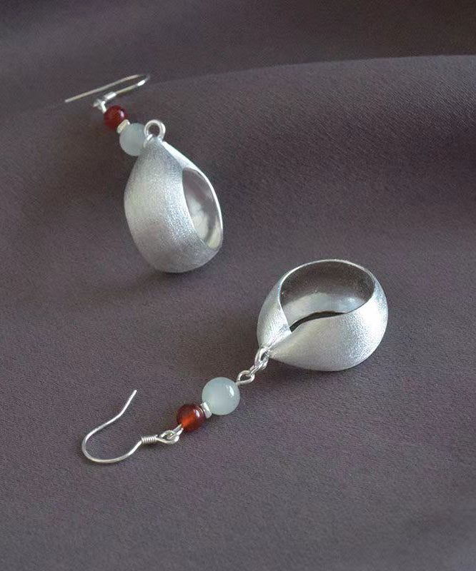 Handmade Retro Jade Patchwork Silver Drop Earrings