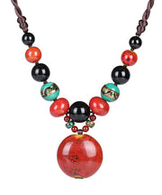 Handmade Retro Patchwork Red Jade Pendant Necklace