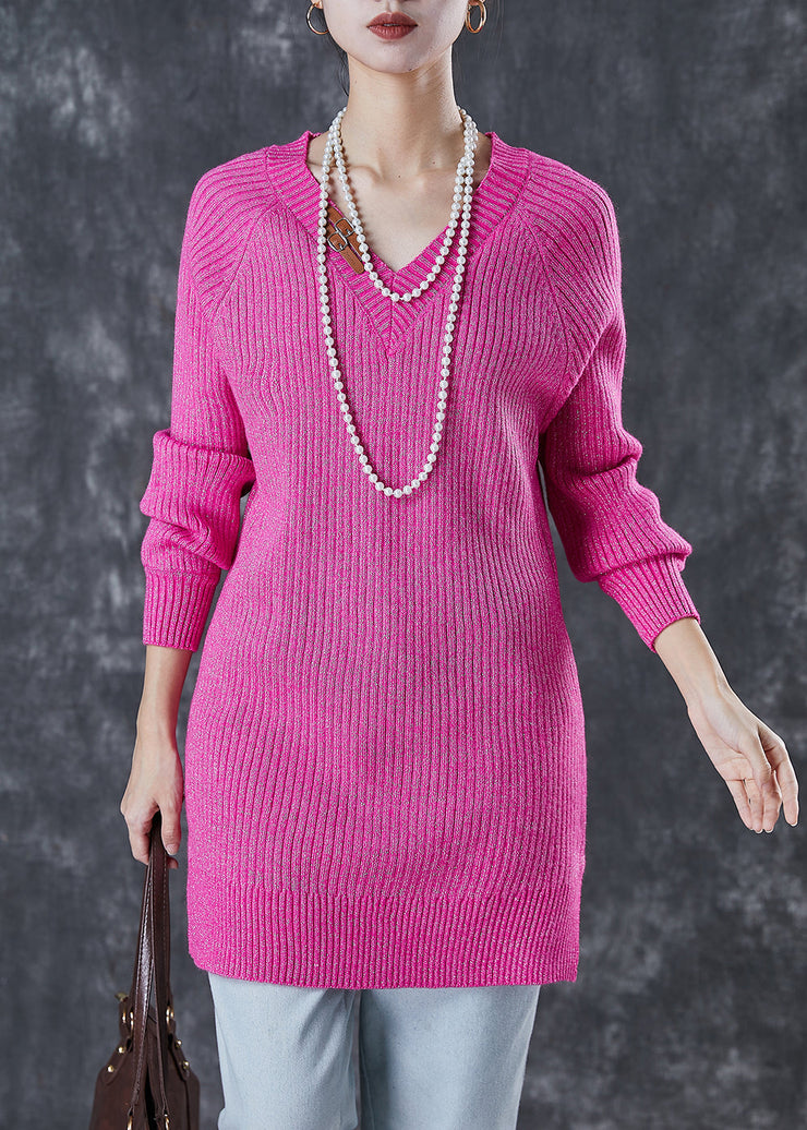 Handmade Rose V Neck Silm Fit Knit Dress Winter