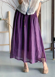 Handmade Rose Wrinkled Pockets Lace Up Elastic Waist Linen Skirt Summer
