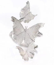 Handmade Silk Sterling Silver Enamel Butterfly Coloured Glaze Opening Rings