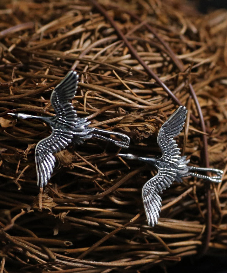 Handmade Sterling Silver Sculpture Crane Stud Earrings