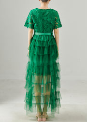 Handmade Tea Green Lace Patchwork Tulle Tunic Dress Summer