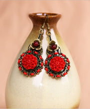 Handmade Vintage Red Hollow Out Floral Patchwork Drop Earrings